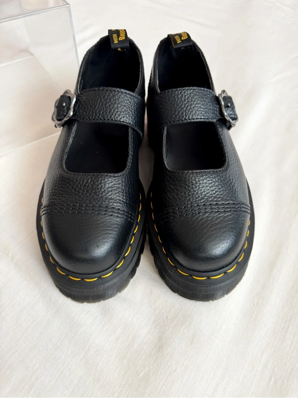 Dr. Martens Black Leather Addina Flower Flat - Picture 2 of 5